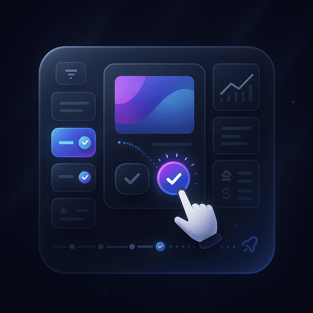 t2i prompt: ultra-clean SaaS dashboard grid showing selectable growth service tiles like Paid Ads, Social Media, Email, Landing Pages; minimalist UI, rounded cards, soft ambient lighting, subtle depth, pastel gradient background, high contrast, modern web app design, no text legibility required, 16:9